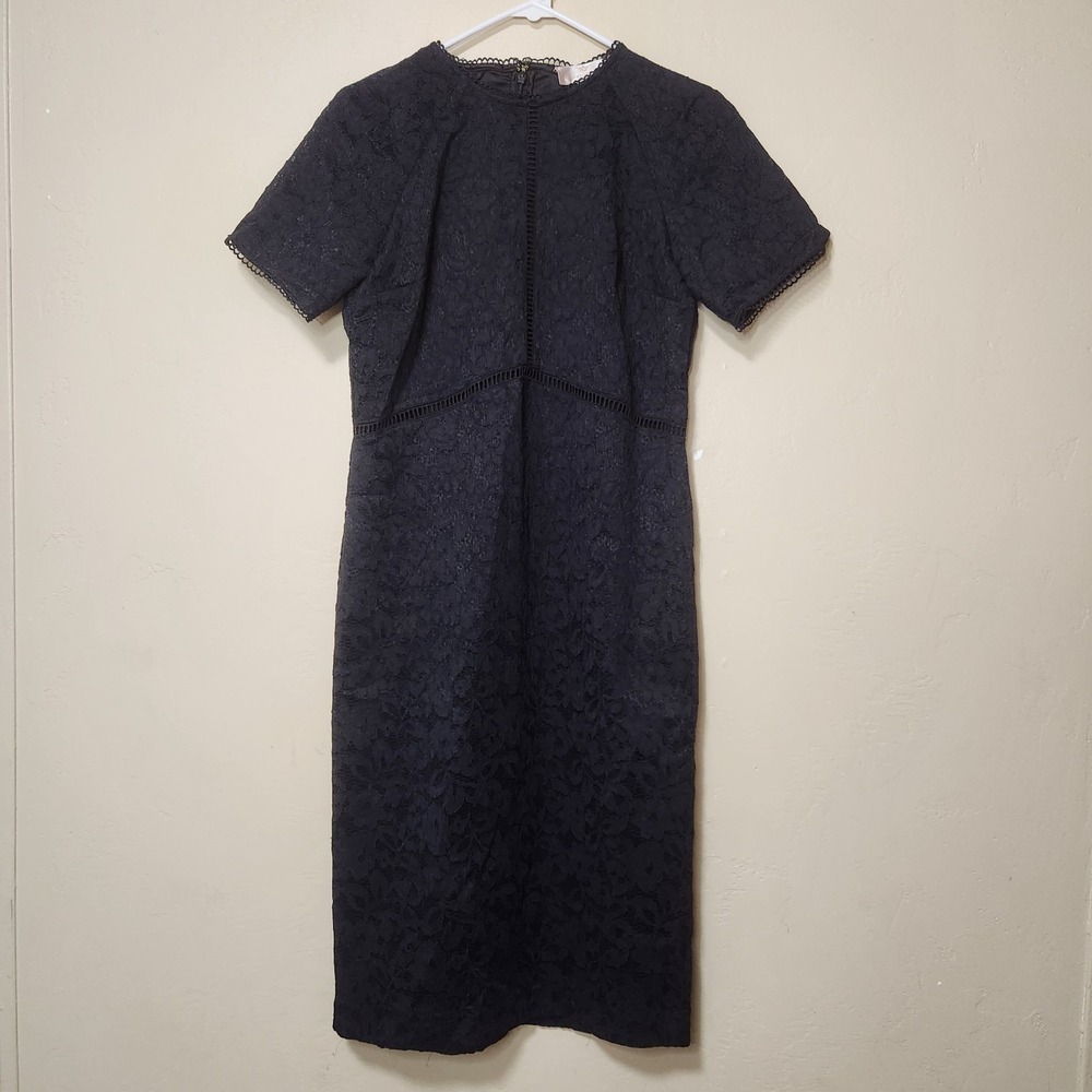 Rachel Parcell Dress Black Lace Short Sleeve Sheath Lined Size Medium